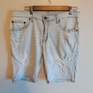 Y2K Ring of Fire Denim Shorts Mens 33 Light Blue Distressed Stretch Jean Shorts